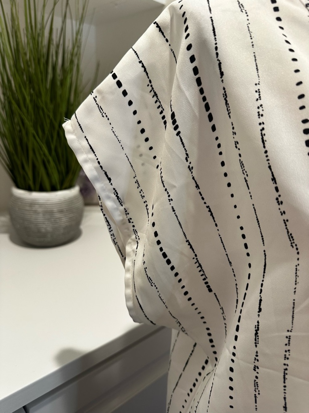 SHEIN White Blouse with Black Vertical Dot Stripes - Picture 3 of 6